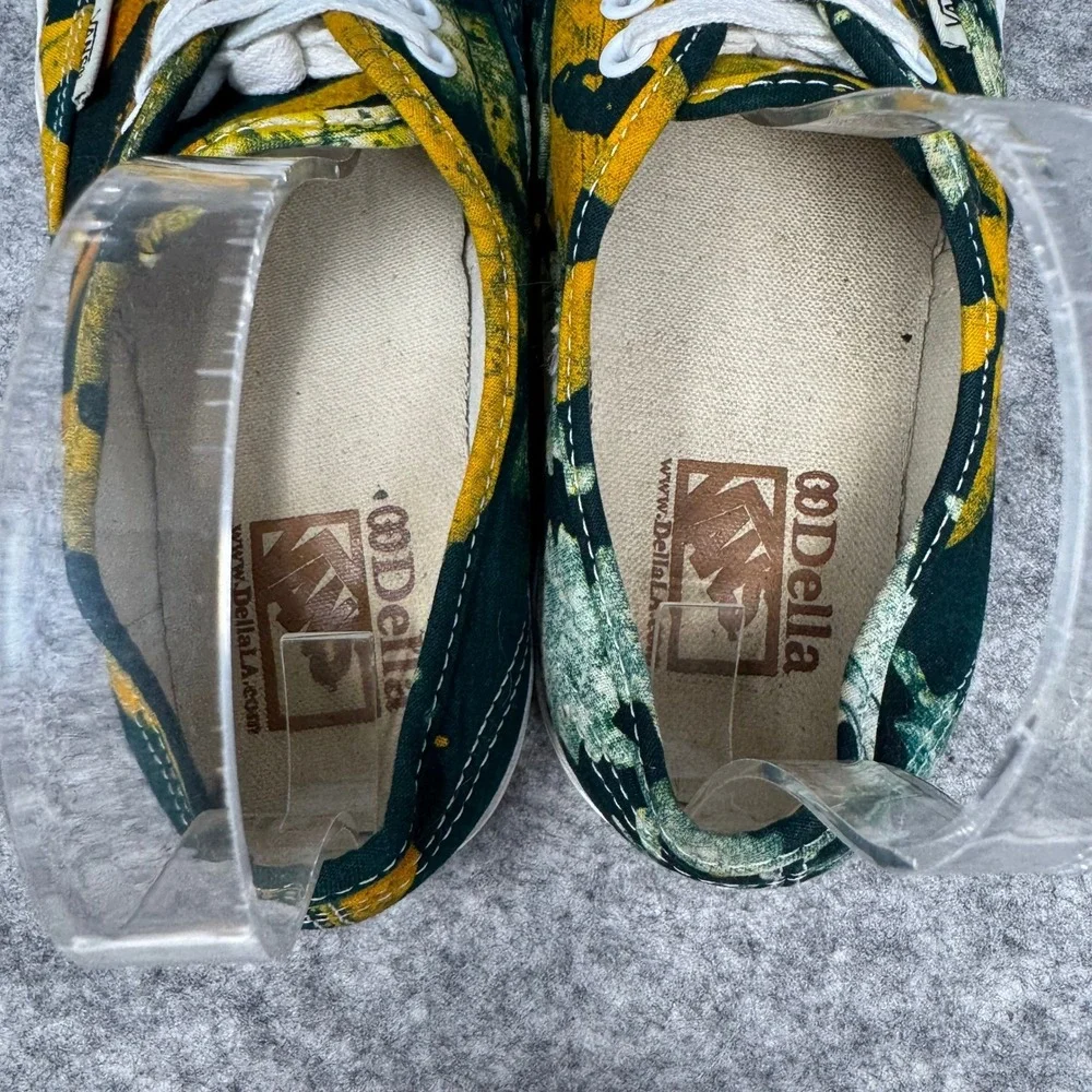 Vans Della Authentic Batik Floral Green Yellow Canvas Sneakers Mens 7 Womens 8.5